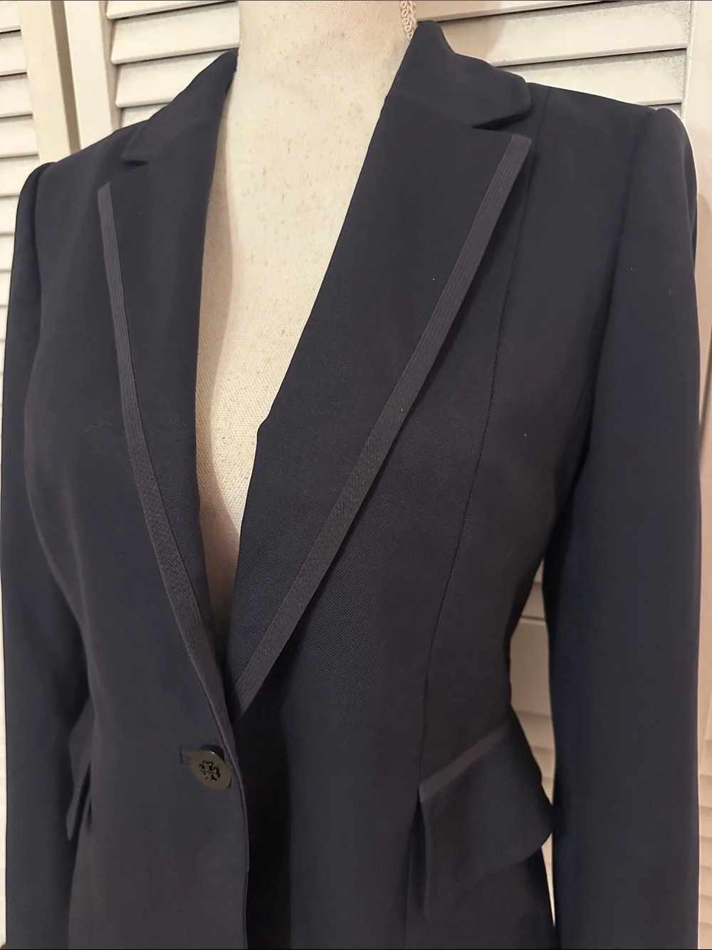 Tory Burch Wool Navy Peplum Single Button Jacket Blazer ! Size 2